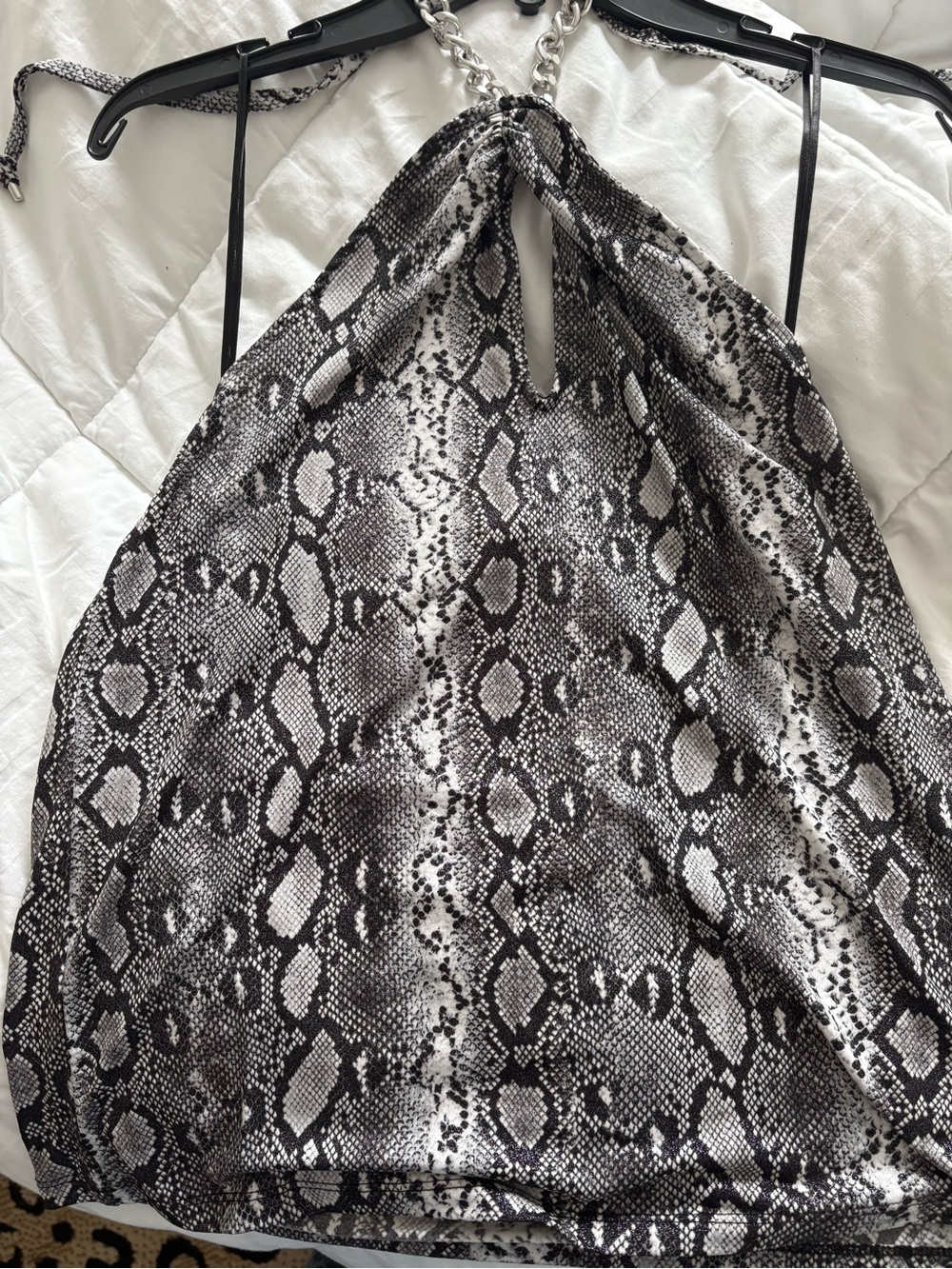 Michael Kors Black & White Snakeskin Print Halter Top